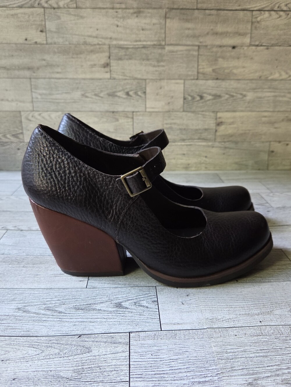 Korks by Kork-Ease Black Leather Mary Jane Wedge Pumps